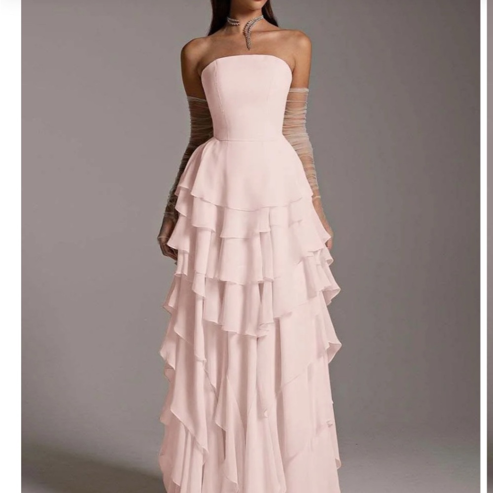 Elegant Pink Strapless Evening Gown